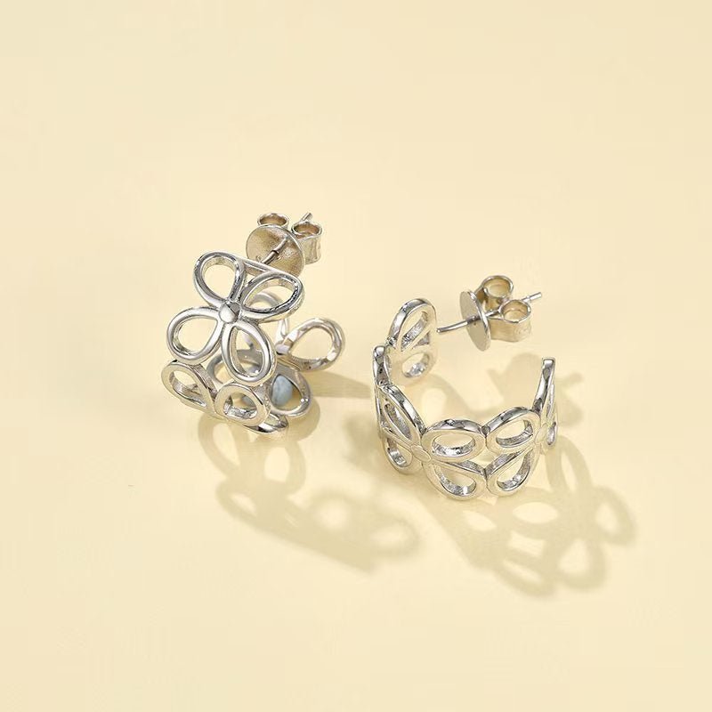 Four - Leaf Clover Hollow C - Hoop Earrings - floysun