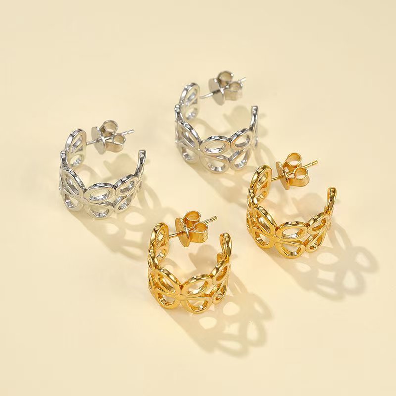 Four - Leaf Clover Hollow C - Hoop Earrings - floysun