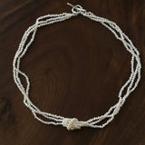 French Chic Multi - Layer Rice Pearl Choker - Hand - Knotted Natural Freshwater Pearl Necklace - floysun