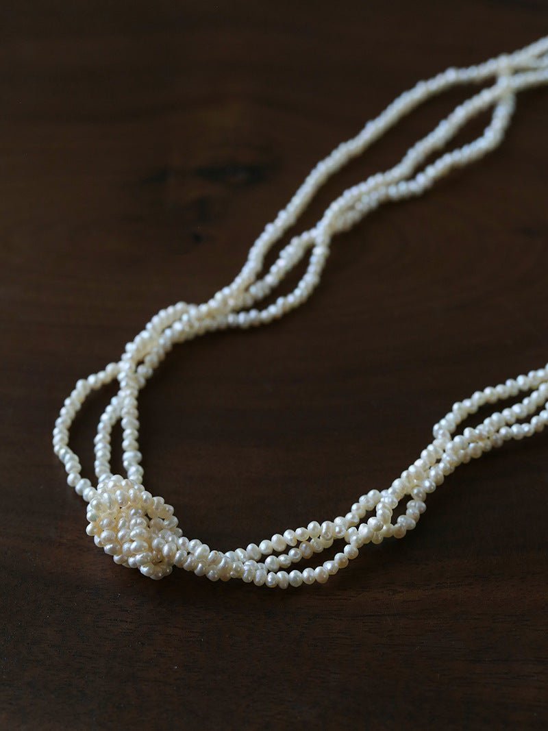 French Chic Multi - Layer Rice Pearl Choker - Hand - Knotted Natural Freshwater Pearl Necklace - floysun