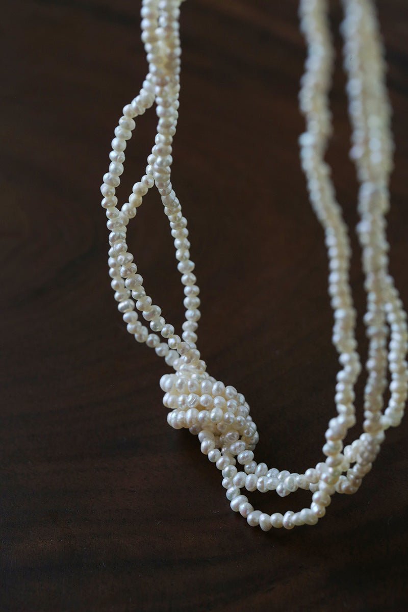 French Chic Multi - Layer Rice Pearl Choker - Hand - Knotted Natural Freshwater Pearl Necklace - floysun