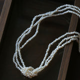 French Chic Multi - Layer Rice Pearl Choker - Hand - Knotted Natural Freshwater Pearl Necklace - floysun