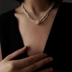 French Chic Multi - Layer Rice Pearl Choker - Hand - Knotted Natural Freshwater Pearl Necklace - floysun