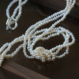 French Chic Multi - Layer Rice Pearl Choker - Hand - Knotted Natural Freshwater Pearl Necklace - floysun
