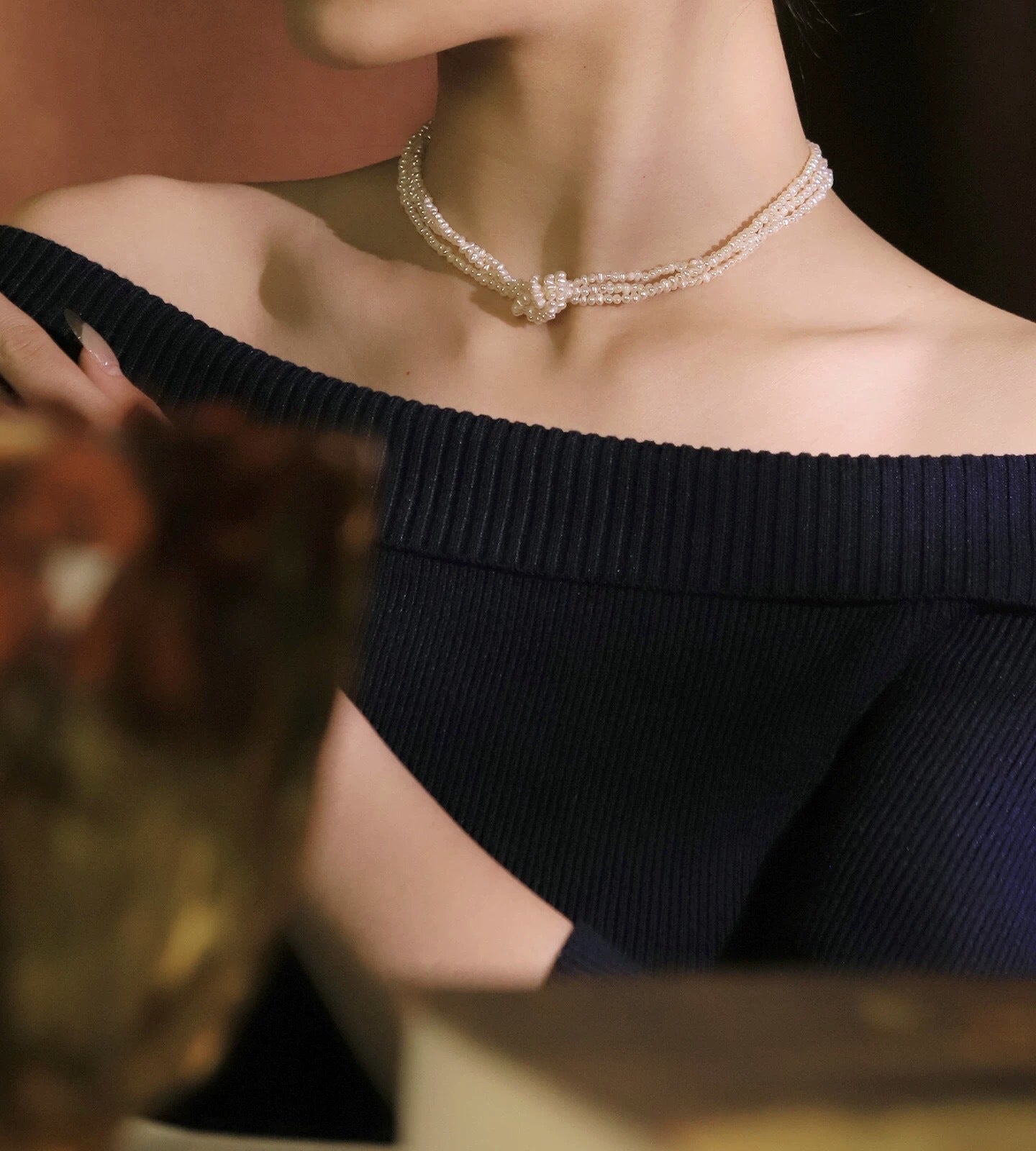 French Chic Multi - Layer Rice Pearl Choker - Hand - Knotted Natural Freshwater Pearl Necklace - floysun