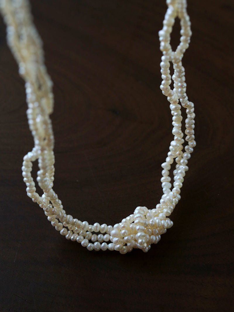 French Chic Multi - Layer Rice Pearl Choker - Hand - Knotted Natural Freshwater Pearl Necklace - floysun