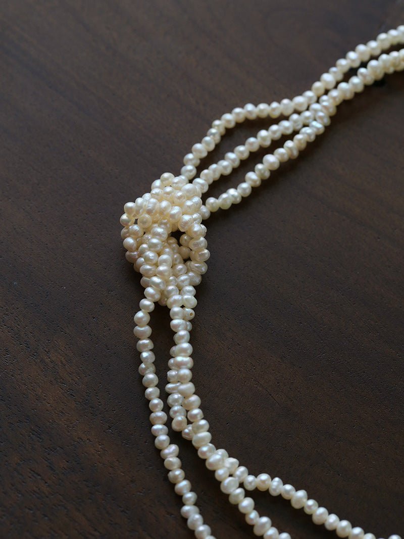 French Chic Multi - Layer Rice Pearl Choker - Hand - Knotted Natural Freshwater Pearl Necklace - floysun