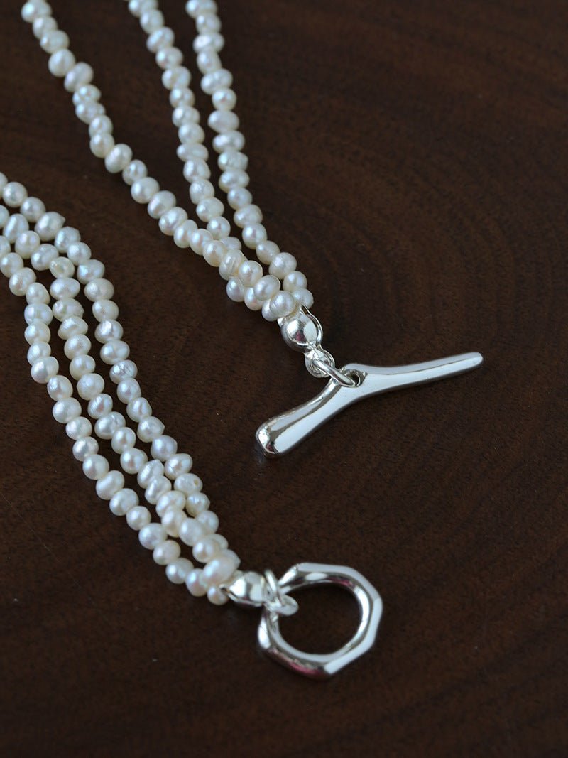 French Chic Multi - Layer Rice Pearl Choker - Hand - Knotted Natural Freshwater Pearl Necklace - floysun