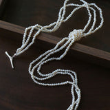 French Chic Multi - Layer Rice Pearl Choker - Hand - Knotted Natural Freshwater Pearl Necklace - floysun
