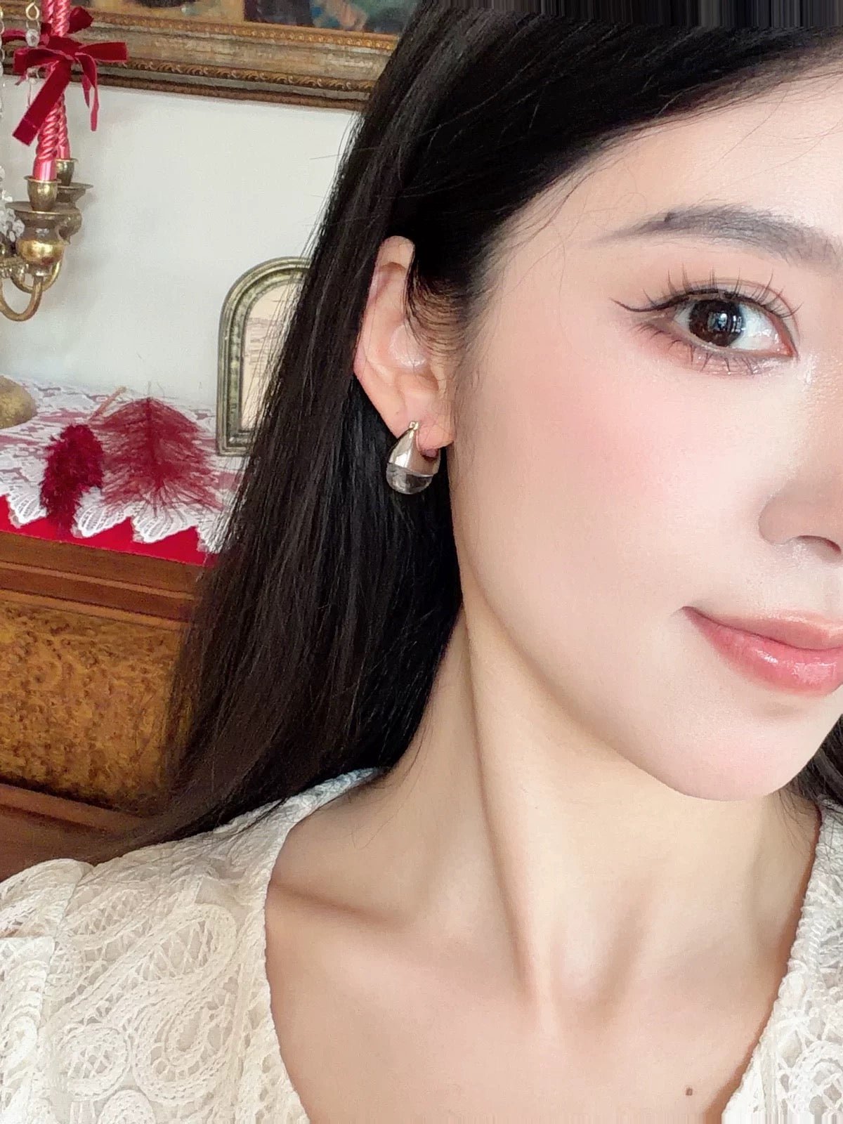 French Dewdrop Crystal U - Shape Hoop Earrings - floysun