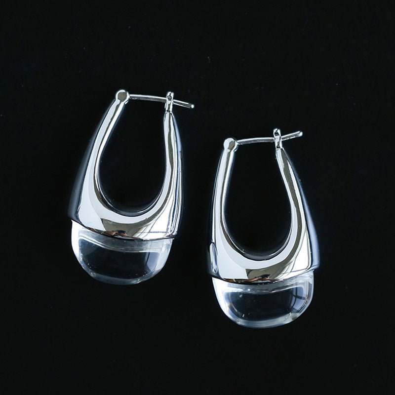 French Dewdrop Crystal U - Shape Hoop Earrings - floysun