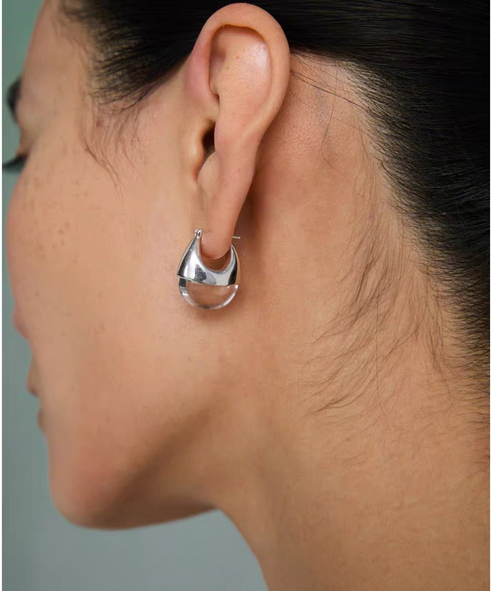 French Dewdrop Crystal U - Shape Hoop Earrings - floysun