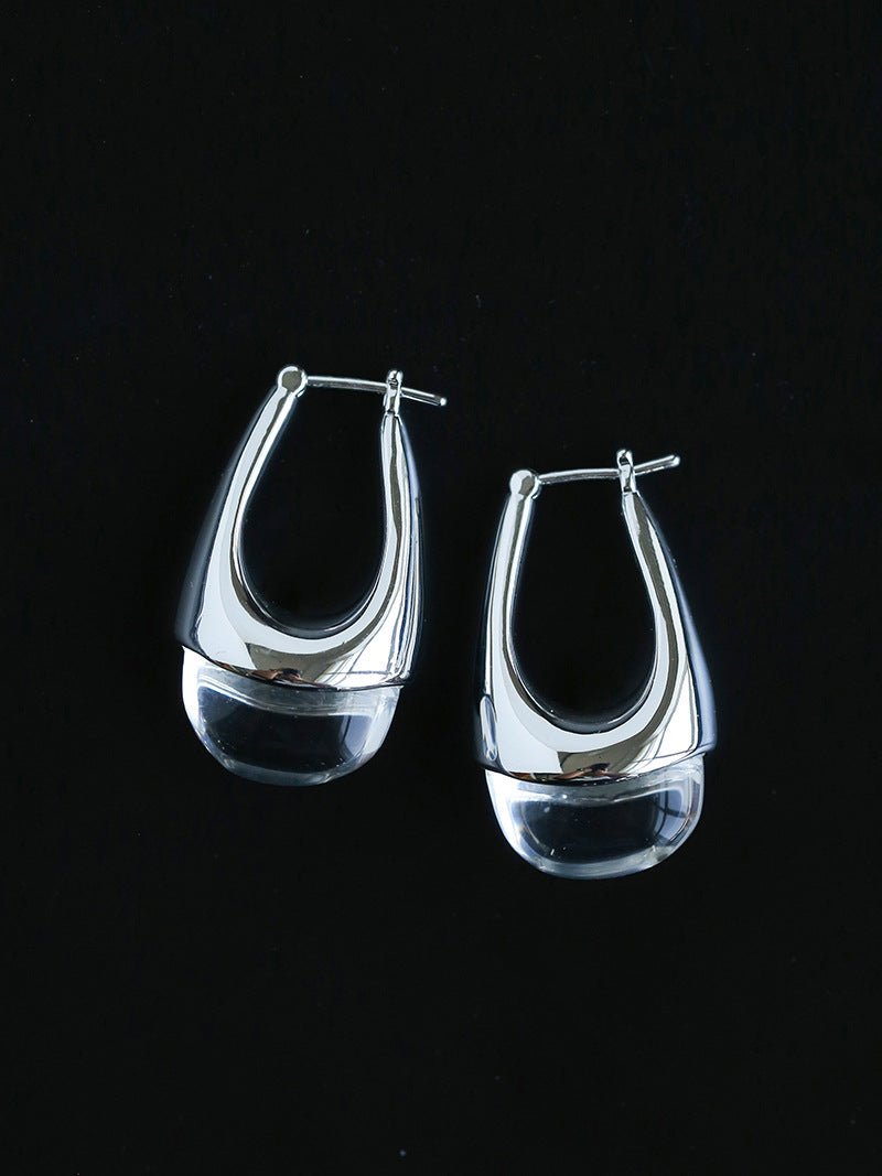 French Dewdrop Crystal U - Shape Hoop Earrings - floysun