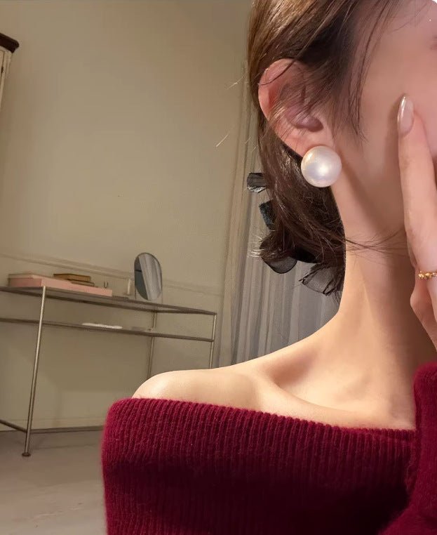 French Elegant Half - Round Pearl Stud Earrings - floysun