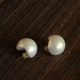 French Elegant Half - Round Pearl Stud Earrings - floysun