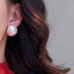 French Elegant Half - Round Pearl Stud Earrings - floysun