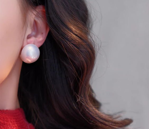 French Elegant Half - Round Pearl Stud Earrings - floysun