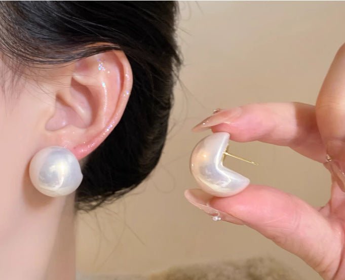 French Elegant Half - Round Pearl Stud Earrings - floysun