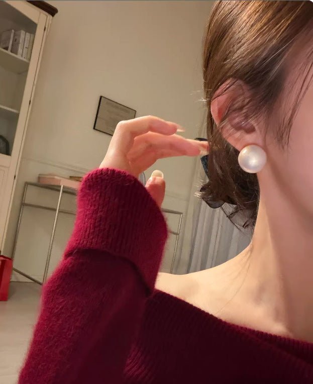 French Elegant Half - Round Pearl Stud Earrings - floysun