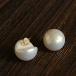 French Elegant Half - Round Pearl Stud Earrings - floysun