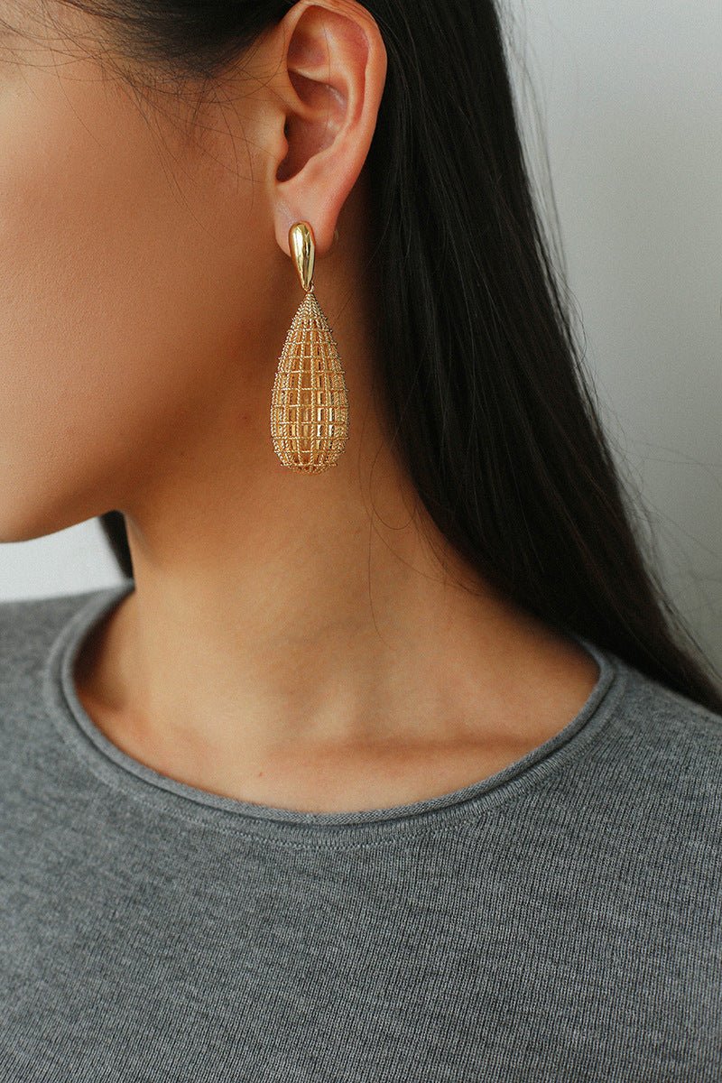 French Hollow Mesh Teardrop Earrings - floysun