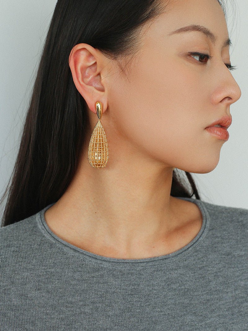 French Hollow Mesh Teardrop Earrings - floysun