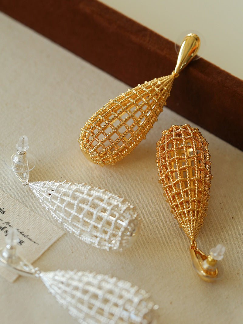 French Hollow Mesh Teardrop Earrings - floysun
