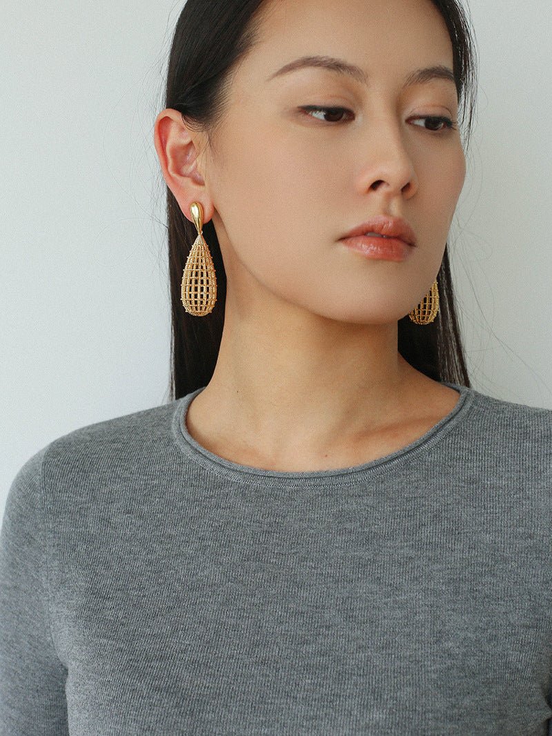 French Hollow Mesh Teardrop Earrings - floysun