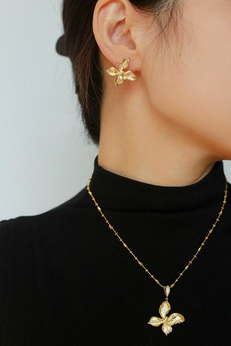 French Luxe Brushed Metal Butterfly Necklace - floysun