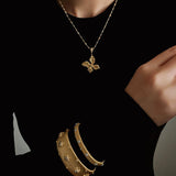 French Luxe Brushed Metal Butterfly Necklace - floysun