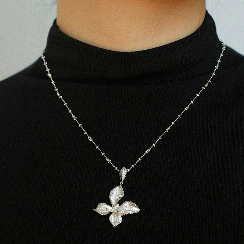 French Luxe Brushed Metal Butterfly Necklace - floysun