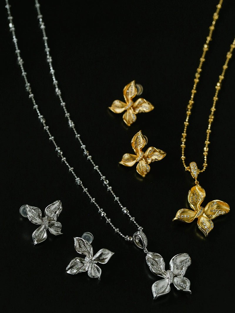 French Luxe Brushed Metal Butterfly Necklace - floysun