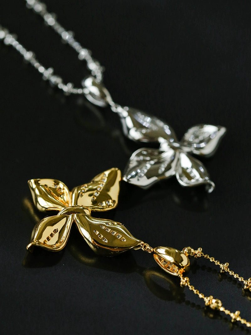 French Luxe Brushed Metal Butterfly Necklace - floysun