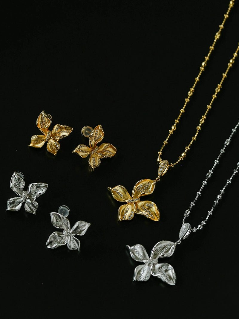 French Luxe Brushed Metal Butterfly Necklace - floysun