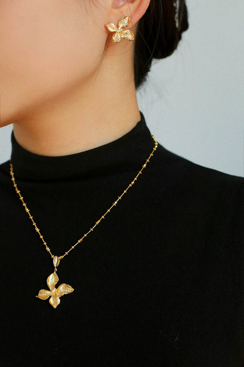 French Luxe Brushed Metal Butterfly Necklace - floysun