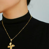 French Luxe Brushed Metal Butterfly Necklace - floysun