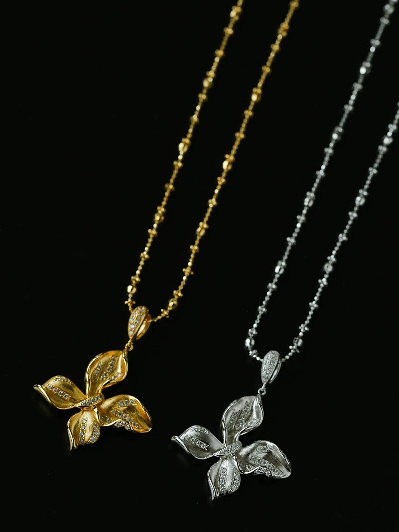 French Luxe Brushed Metal Butterfly Necklace - floysun