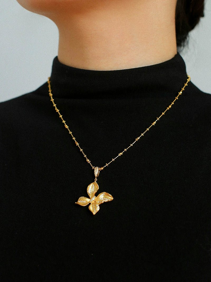 French Luxe Brushed Metal Butterfly Necklace - floysun