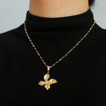 French Luxe Brushed Metal Butterfly Necklace - floysun