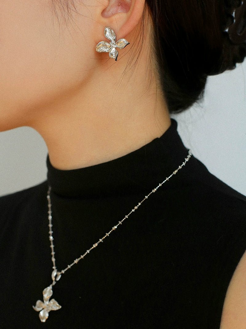 French Luxury Brushed 925 Silver Butterfly Stud Earrings - floysun