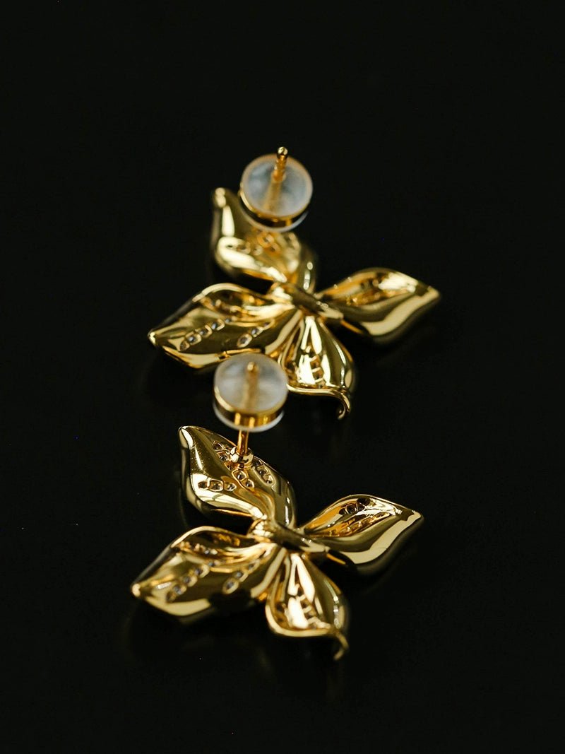 French Luxury Brushed 925 Silver Butterfly Stud Earrings - floysun