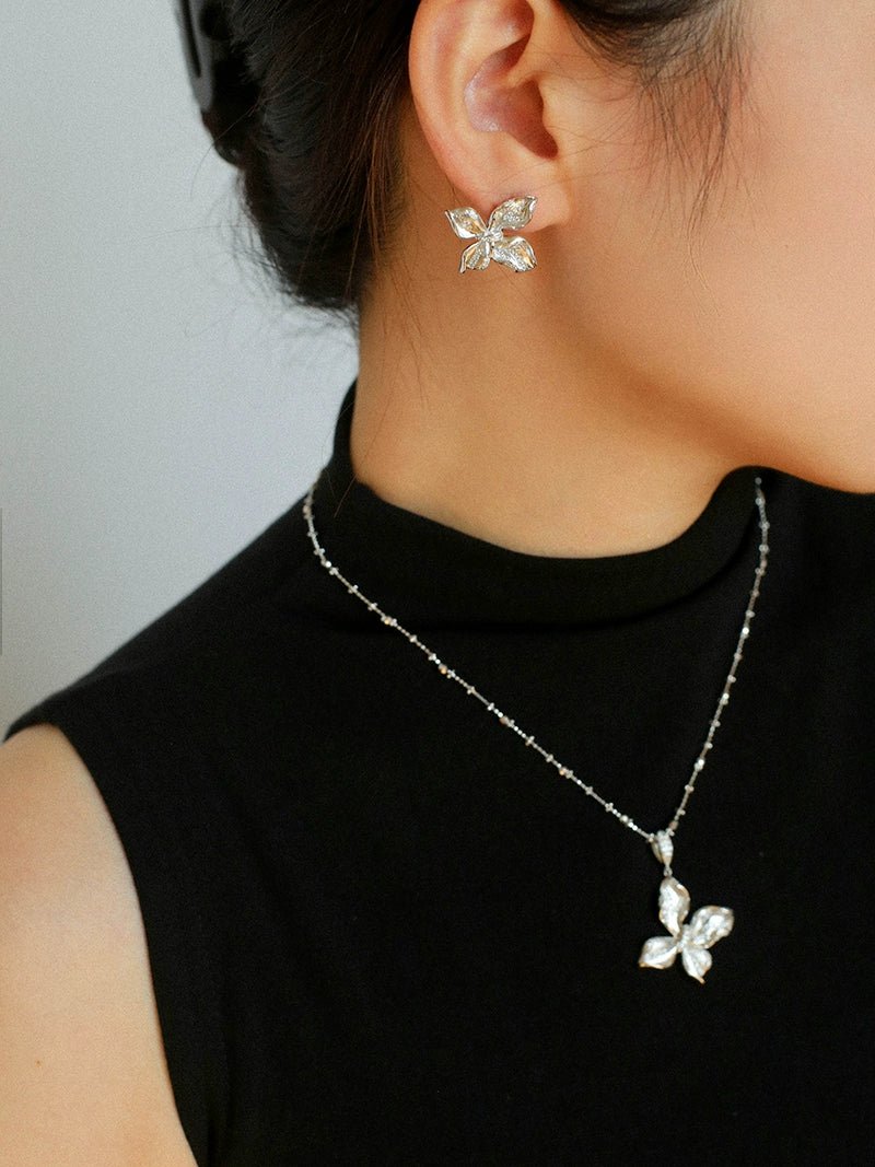 French Luxury Brushed 925 Silver Butterfly Stud Earrings - floysun