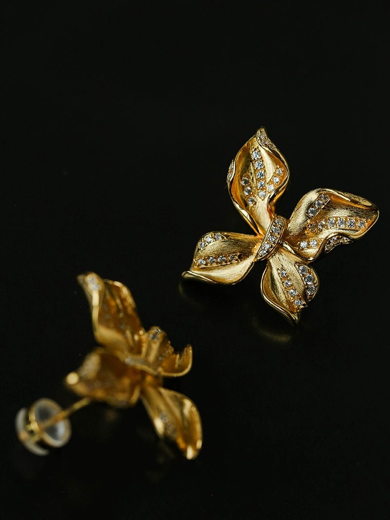 French Luxury Brushed 925 Silver Butterfly Stud Earrings - floysun