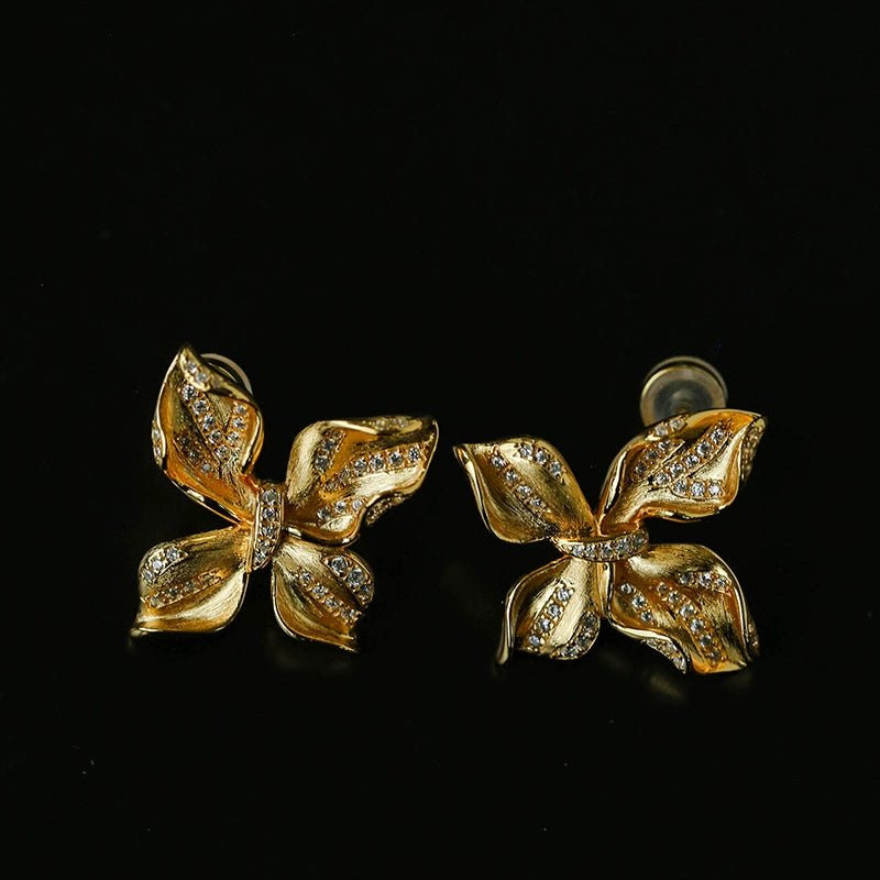 French Luxury Brushed 925 Silver Butterfly Stud Earrings - floysun