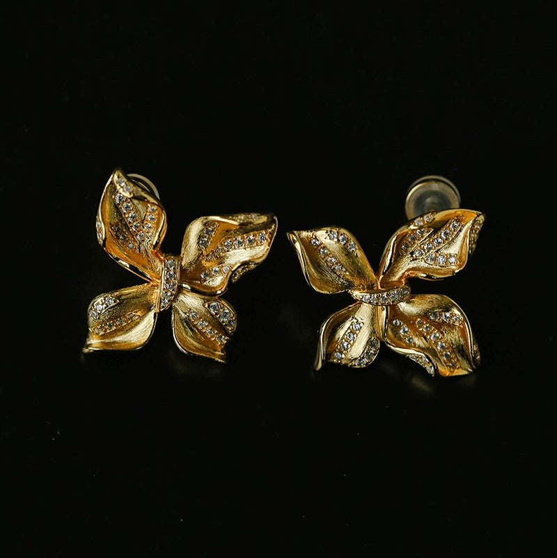 French Luxury Brushed 925 Silver Butterfly Stud Earrings - floysun