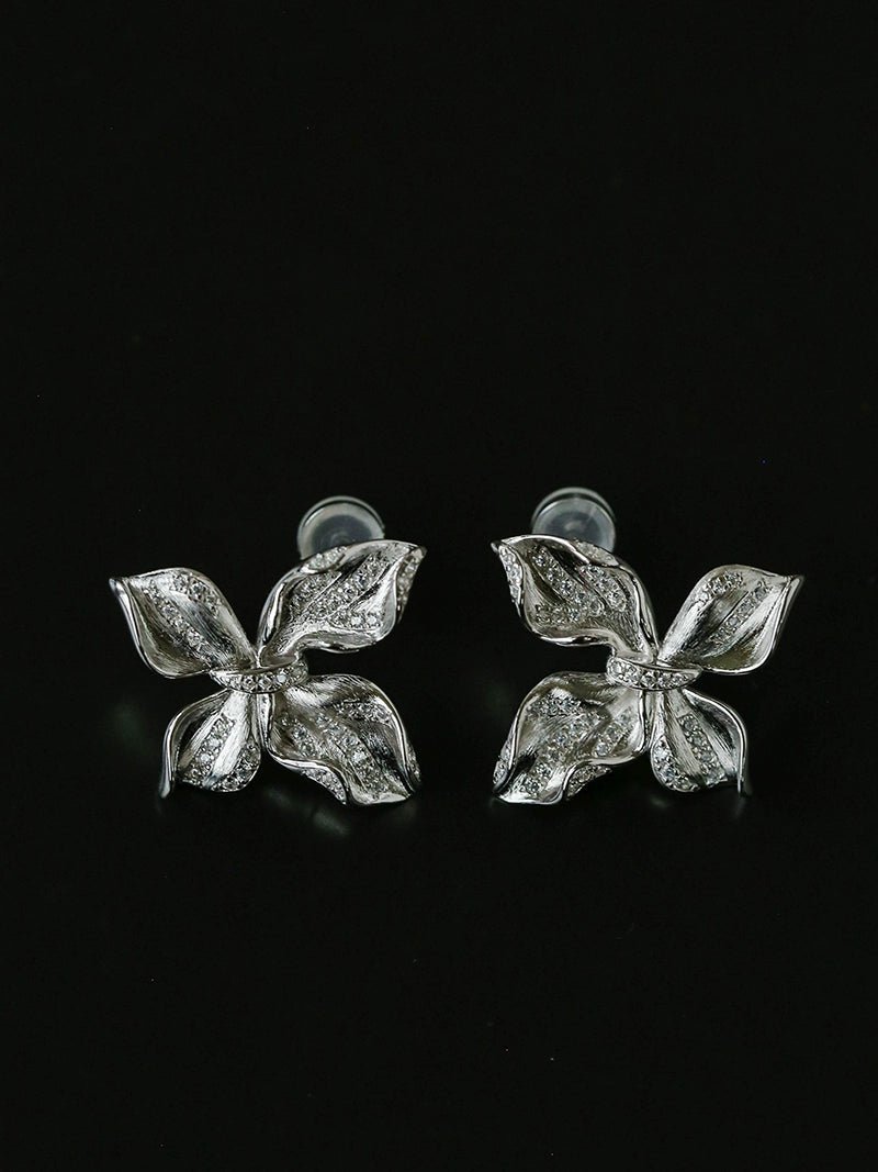 French Luxury Brushed 925 Silver Butterfly Stud Earrings - floysun