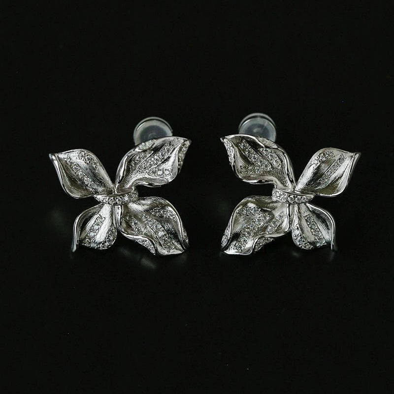 French Luxury Brushed 925 Silver Butterfly Stud Earrings - floysun