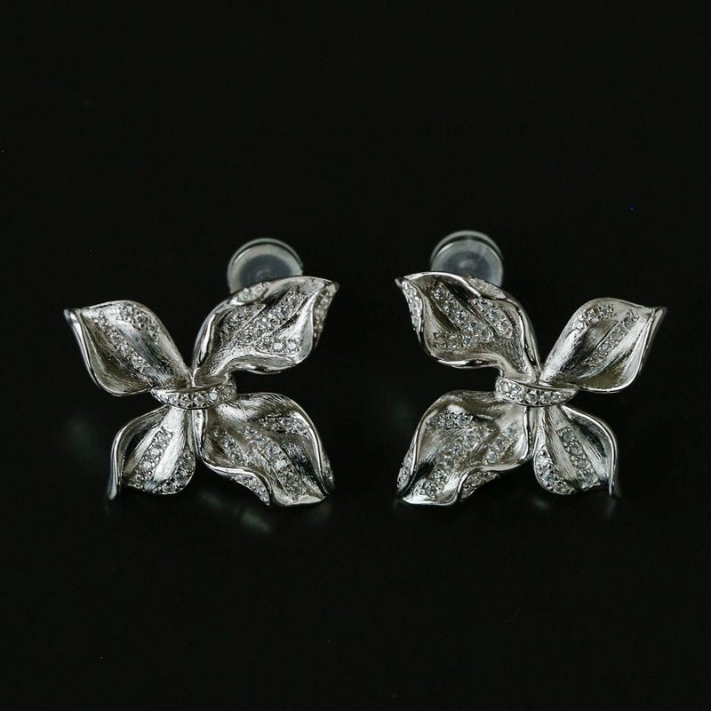 French Luxury Brushed 925 Silver Butterfly Stud Earrings - floysun
