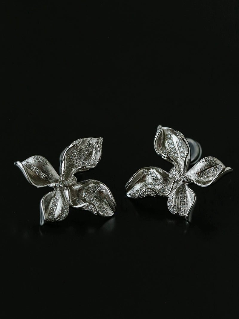 French Luxury Brushed 925 Silver Butterfly Stud Earrings - floysun
