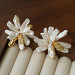 French Natural Toothpick Baroque Pearls Flower Earrings - floysun